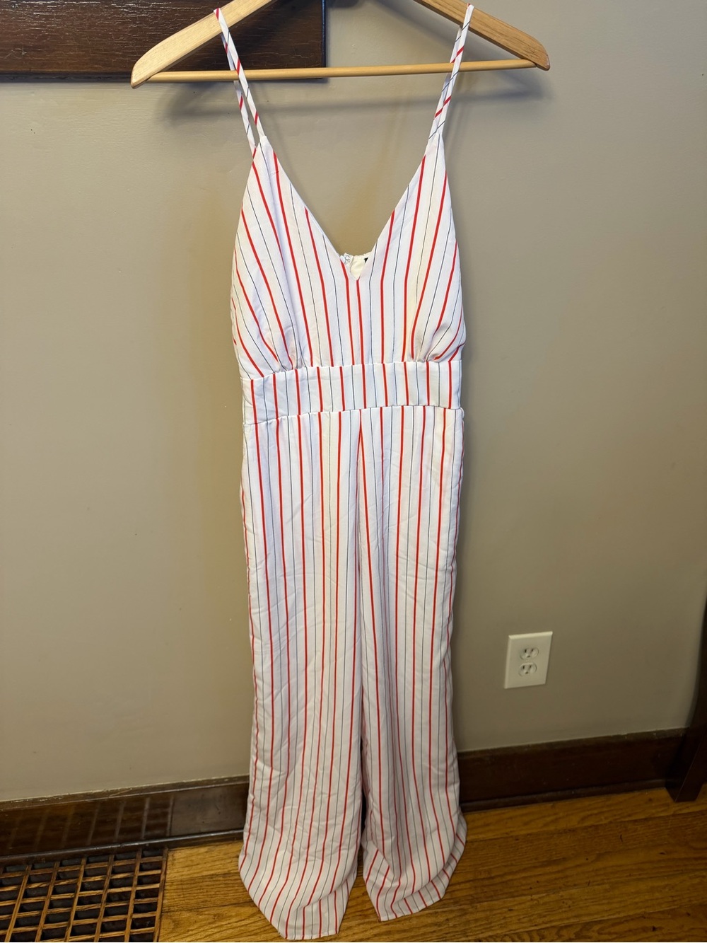 Shinestar White Jumpsuit with Red Stripe